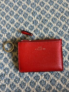 Coach Red Leather Zip Card Case with Key Ring